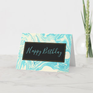 Cool Marble Design in Turquoise and Cream Birthday Card