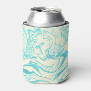 Cool Marble Design in Turquoise and Cream Can Cooler