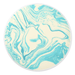 Cool Marble Design in Turquoise and Cream Ceramic Knob