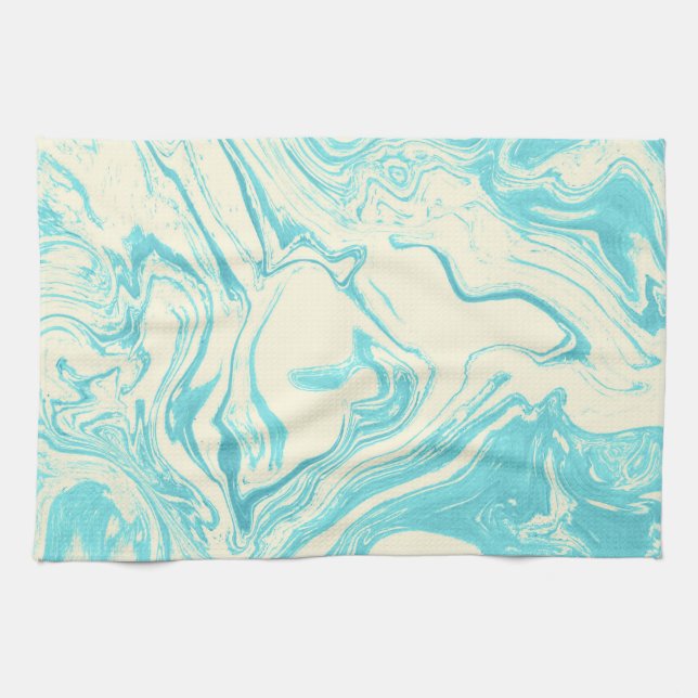 Cool Marble Design in Turquoise and Cream Kitchen Towel (Horizontal)