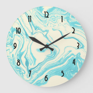 Cool Marble Design in Turquoise and Cream Large Clock