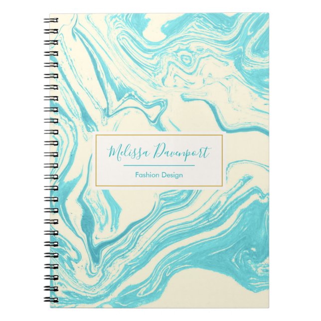 Cool Marble Design in Turquoise and Cream Notebook (Front)