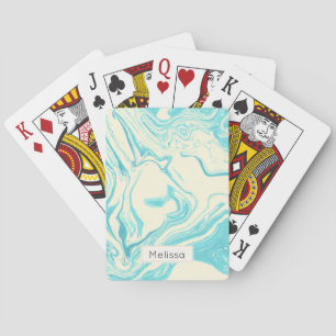 Cool Marble Design in Turquoise and Cream Playing Cards