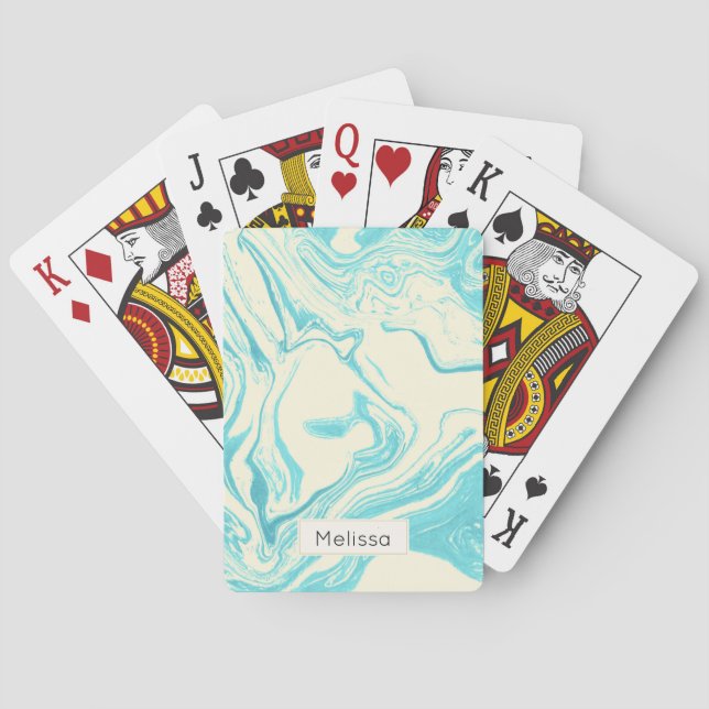Cool Marble Design in Turquoise and Cream Playing Cards (Back)