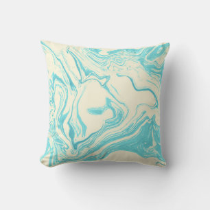 Cool Marble Design in Turquoise and Cream Throw Pillow