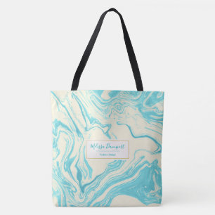 Cool Marble Design in Turquoise and Cream Tote Bag
