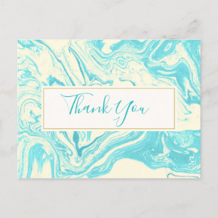 Cool Marble Design in Turquoise & Cream Thank You Postcard