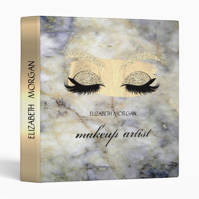 Cool Marble,Gold Brush Stroke,Glitter Faux Lashes Binder (Front/Spine)