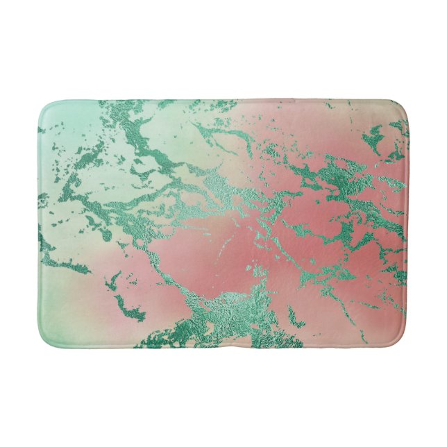 Cool Marble | Lovely Pastel Coral and Green Ombre Bath Mat (Front)