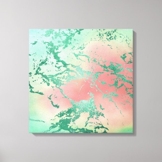 Cool Marble | Lovely Pastel Coral and Green Ombre Canvas Print (Front)
