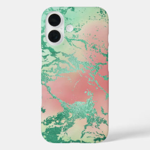 Cool Marble   Lovely Pastel Coral and Green Ombre iPhone 16 Case