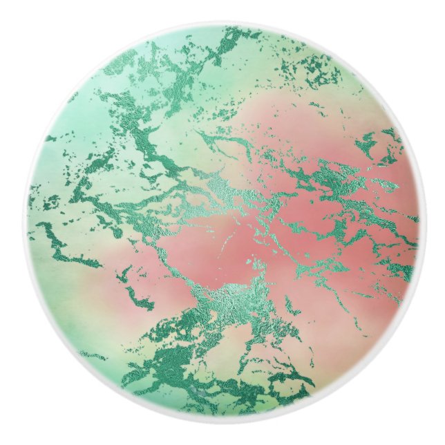 Cool Marble | Lovely Pastel Coral and Green Ombre Ceramic Knob (Front)