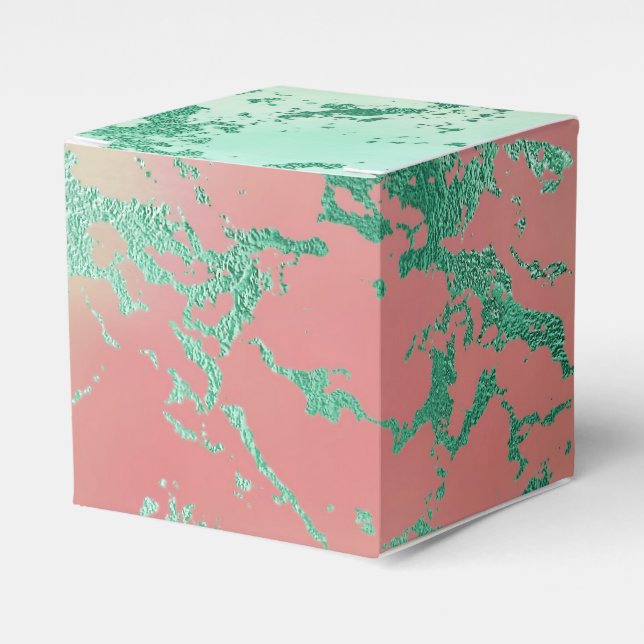 Cool Marble | Lovely Pastel Coral and Green Ombre Favor Box (Front Side)