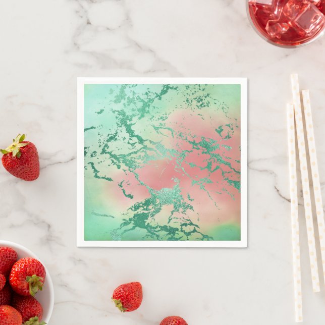 Cool Marble | Lovely Pastel Coral and Green Ombre Napkin (Insitu)