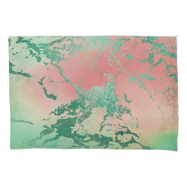 Cool Marble | Lovely Pastel Coral and Green Ombre Pillowcase (Front)