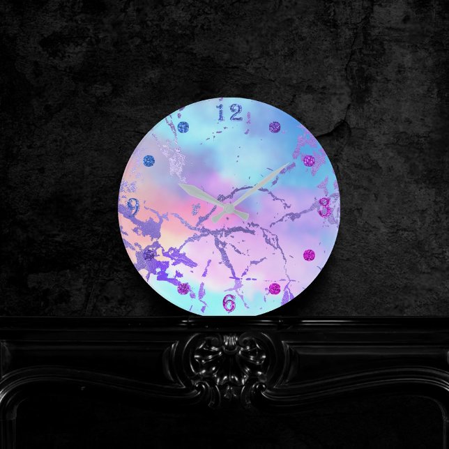 Cool Marble | Lovely Pastel Coral and Green Ombre Round Clock (Creator Uploaded)