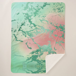 Cool Marble   Lovely Pastel Coral and Green Ombre Sherpa Blanket