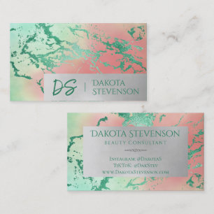 Cool Marble   Pastel Purple Blue Pink Monogram Business Card
