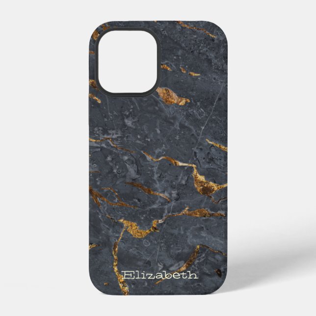 Cool Marble Stone Texture Grey Gold iPhone Case (Back)