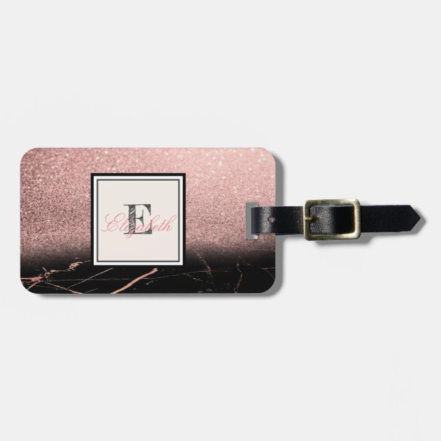 Cool Marble Texture,Glitter  Monogram-Personalized Luggage Tag (Front Horizontal)