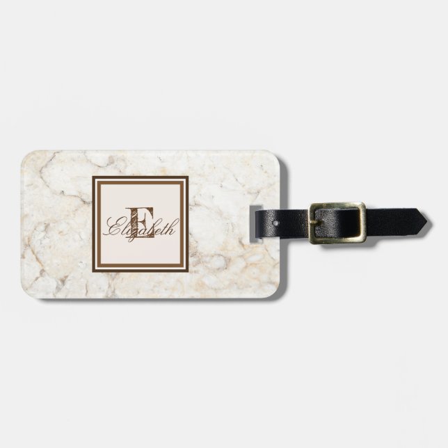 Cool Marble Texture, Monogram-Personalized Luggage Tag (Front Horizontal)