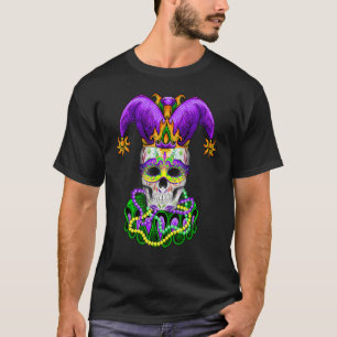Cool Mardi Gras Skull Jester Hat Masked Beads T-Shirt