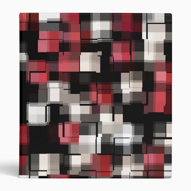 COOL Maroon Black White Abstract Plaid Binder (Front)