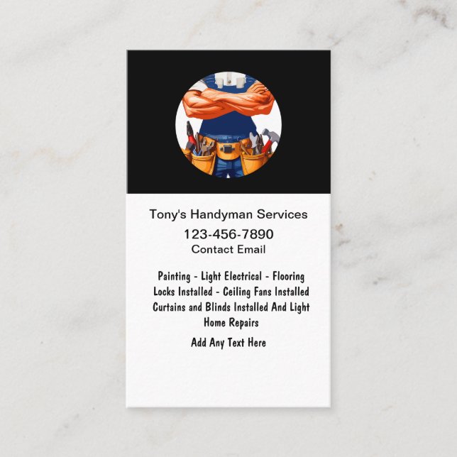 Cool Masculine Handyman Services Business Card (Front)