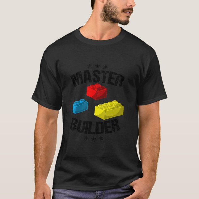 Cool Master Builder Funny Building Blocks Gift Men T-Shirt (Front)