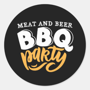Cool meat beer BBQ party word art Classic Round Sticker