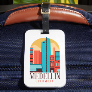 Cool Medellin Colombia Vintage Cityscape   Luggage Tag