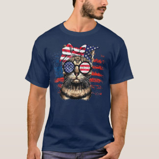 Cool Meowica Cat With Bandana And Sunglasses Ameri T-Shirt