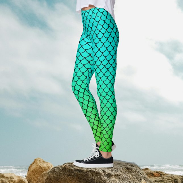 Cool Mermaid Aqua Gradient Fish Scales Pattern Leggings (Creator Uploaded)