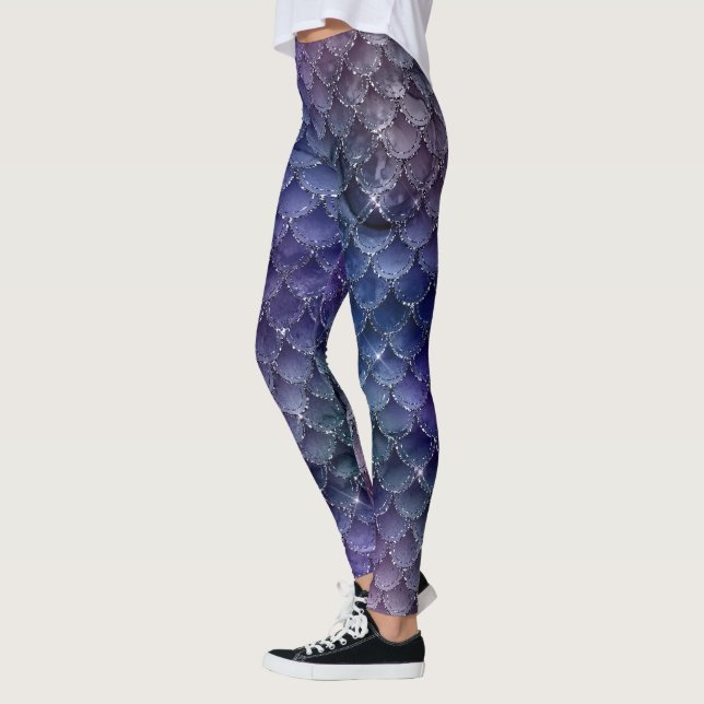 cool mermaid glitter blue green aquatic unicorn leggings (Left)