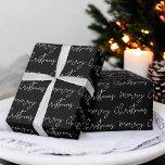 Cool Merry Christmas script font black pattern Wrapping Paper<br><div class="desc">Merry Christmas script typography white on black pattern,  all the colours are editable, </div>