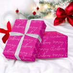 Cool Merry Christmas script font  pink pattern Wrapping Paper<br><div class="desc">Merry Christmas script typography white on hot neon pink pattern,  all the colours are editable, </div>