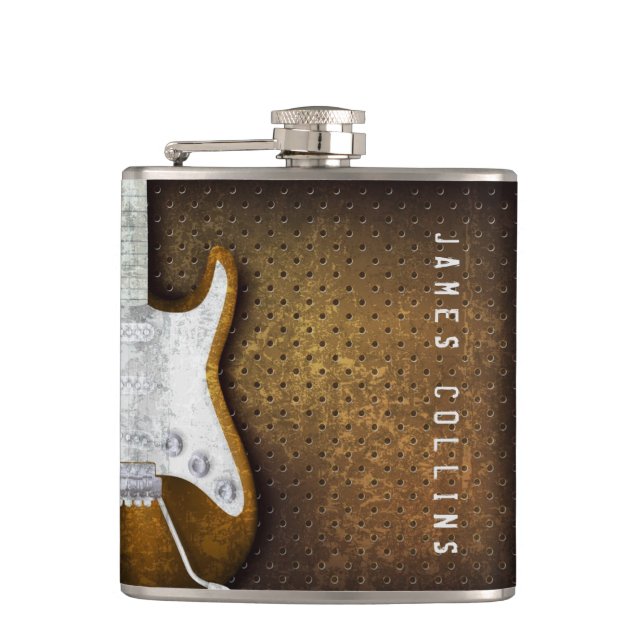 Cool Metal Grunge Electric Guitar Personalized Hip Flask (Front)