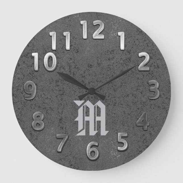 Cool Metal Look Monogram Clock (Front)