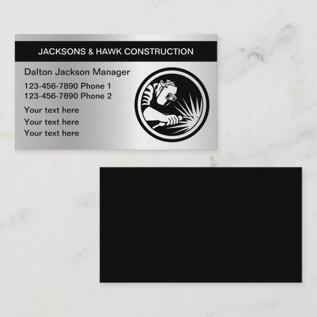 Cool Metallic Construction Business Cards (Front/Back)
