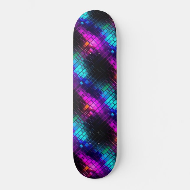 Cool Metallic Magenta Cyan Vaporwave Tile Pattern Skateboard (Front)