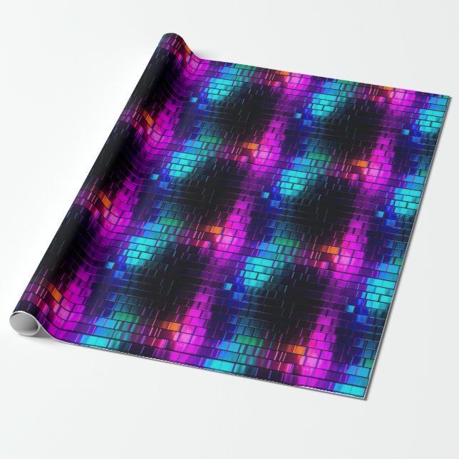 Cool Metallic Magenta Cyan Vaporwave Tile Pattern Wrapping Paper (Unrolled)