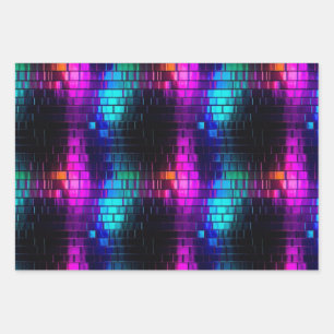 Cool Metallic Magenta Cyan Vaporwave Tile Pattern Wrapping Paper Sheet