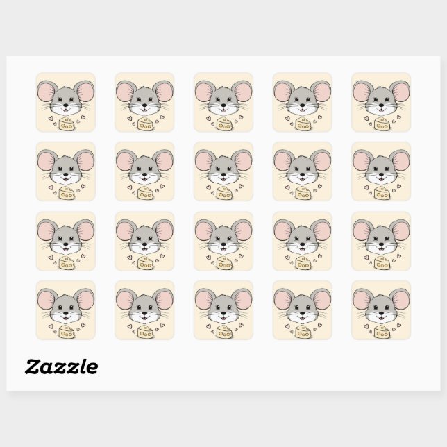 Cool mice mouse animals pet cartoon valentine square sticker (Sheet)