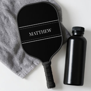Cool Minimalist Black and White Stripe Simple Name Pickleball Paddle