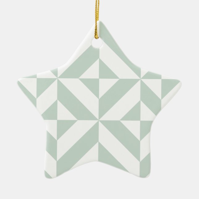 Cool Mint Geometric Deco Cube Pattern Ceramic Ornament (Front)