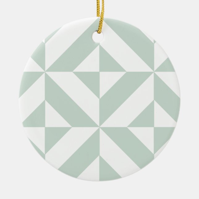 Cool Mint Geometric Deco Cube Pattern Ceramic Ornament (Front)