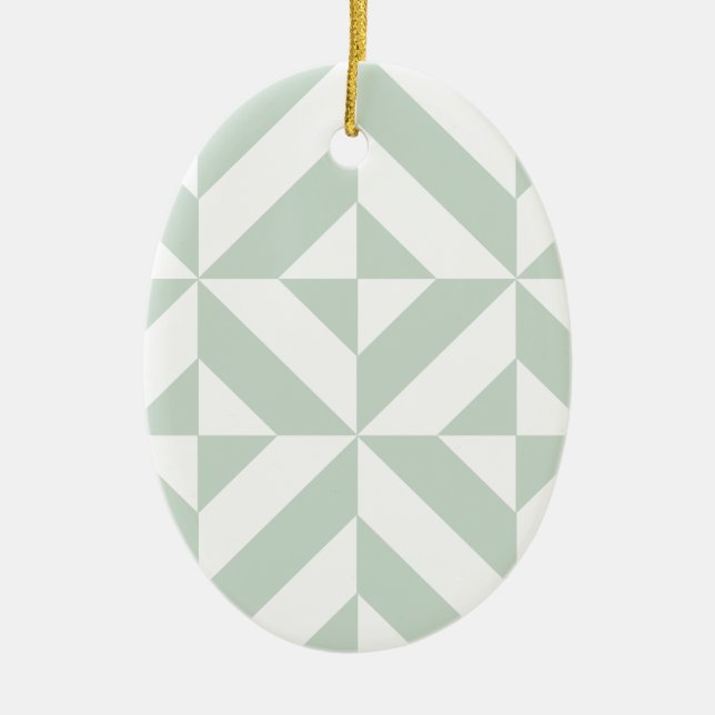 Cool Mint Geometric Deco Cube Pattern Ceramic Ornament (Front)