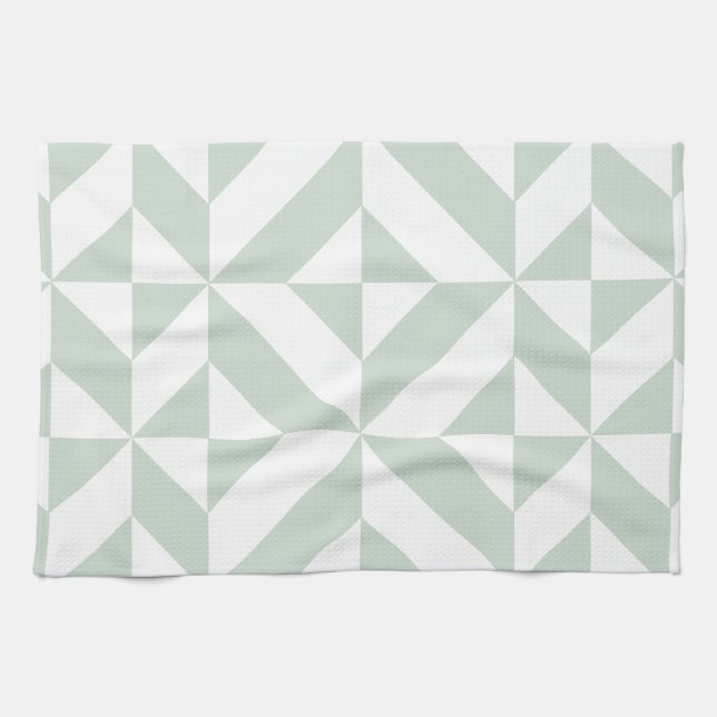 Cool Mint Geometric Deco Cube Pattern Kitchen Towel (Horizontal)