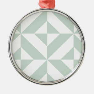 Cool Mint Geometric Deco Cube Pattern Metal Ornament
