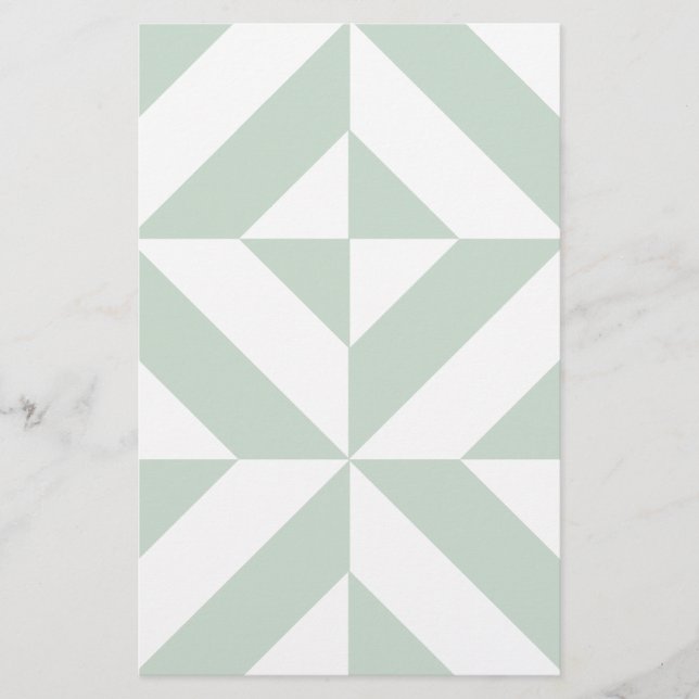 Cool Mint Geometric Deco Cube Pattern Stationery (Front)